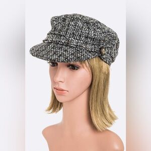 Black Tweed Newsboy Hat Cap
